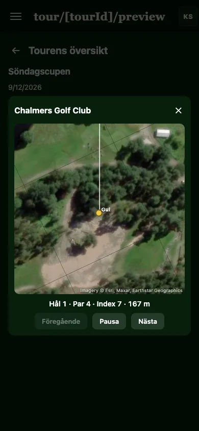 Skärmbild av Goffy-appens flyover, som visar ett hål från satellitbilder